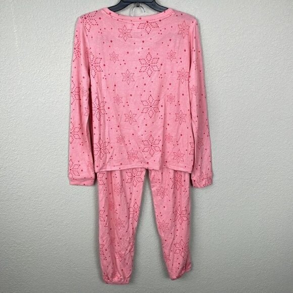 New BP Comfy Print Brushed Knit Pajamas Long Sleeve Top and Pants Pink Snowflake - Picture 6 of 10